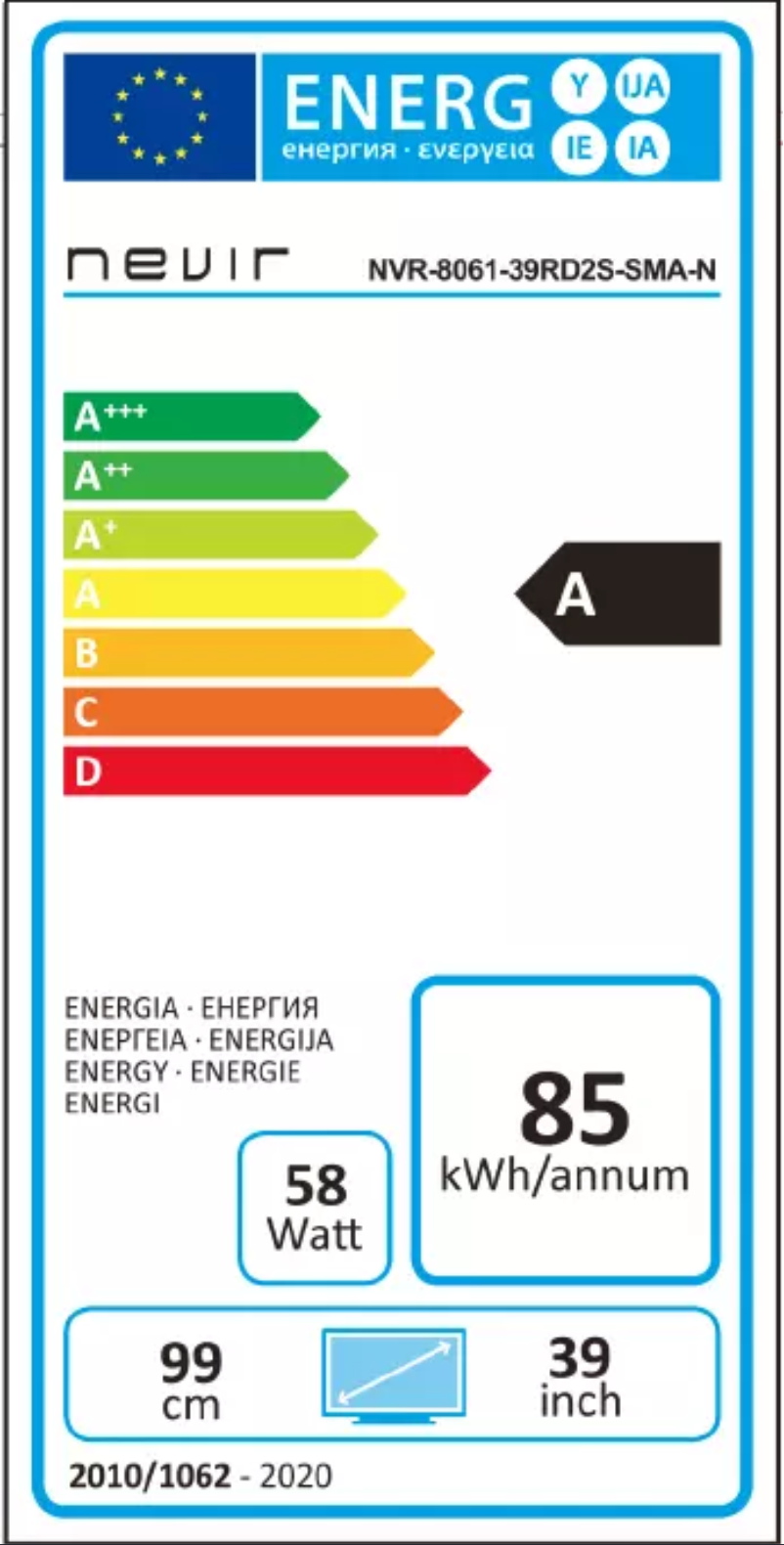 Page 1 de la notice Label énergétique Nevir NVR-8061-39RD2S-SMA-N