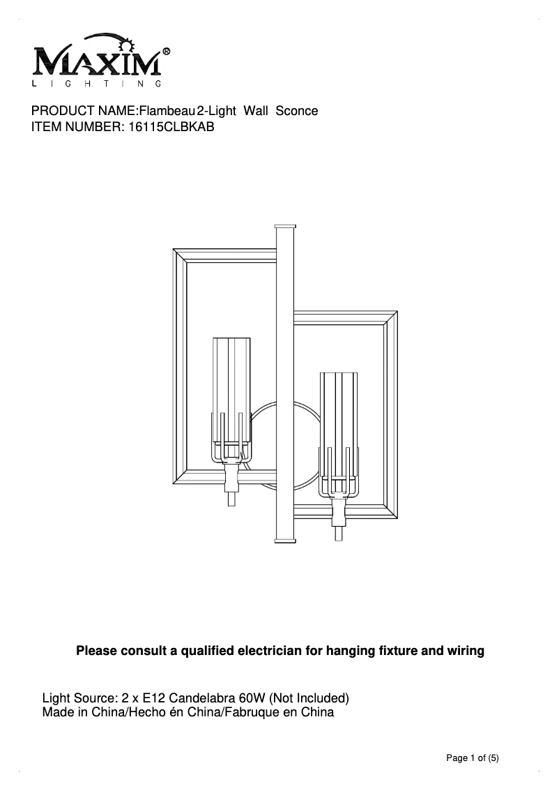 Página 1 del manual Manual de usuario Maxim Flambeau 16115CLBKAB