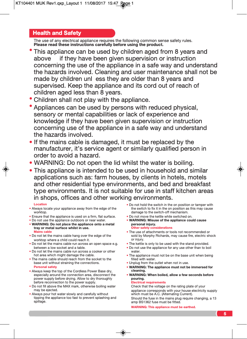 Page 1 de la notice Mode d'emploi Morphy Richards Evoke 104405