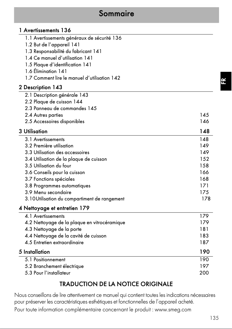Page 1 de la notice Fiche technique Smeg CPF9IPBL