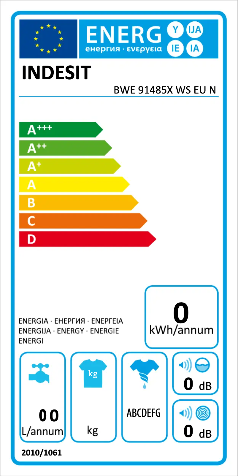 Page n°1 - Label énergétique Indesit BWE 91485X WS EU N