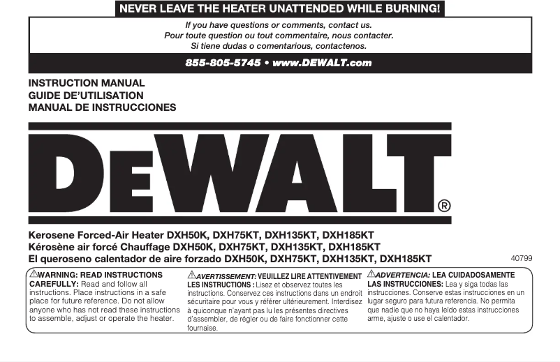 Page 1 de la notice Manuel utilisateur DeWalt DXH75KT