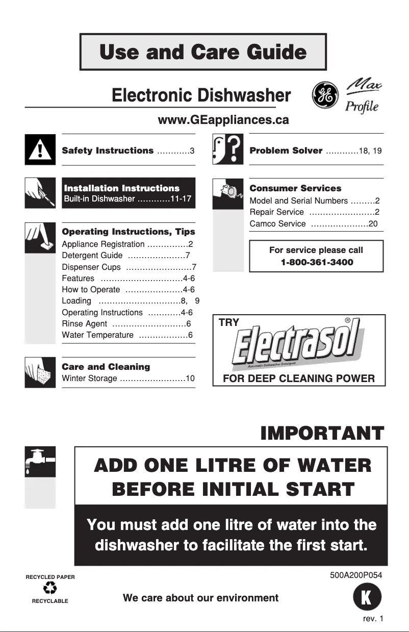 Página 1 del manual Manual de usuario GE PDW7211JBB