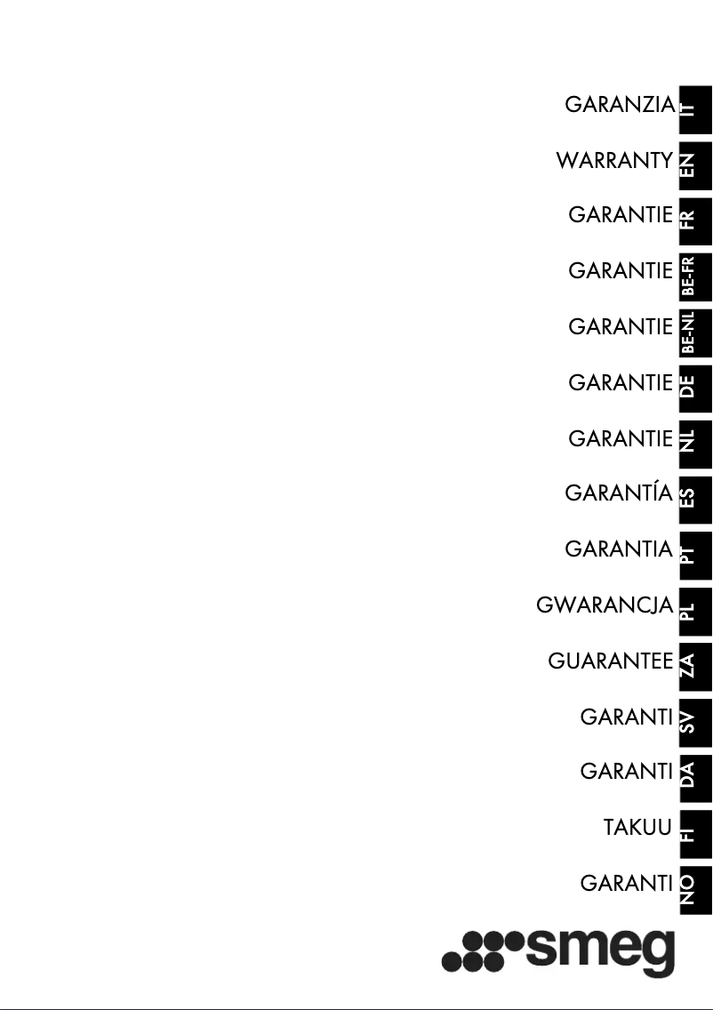 Page 1 de la notice Informations de garantie Smeg SE332EPB