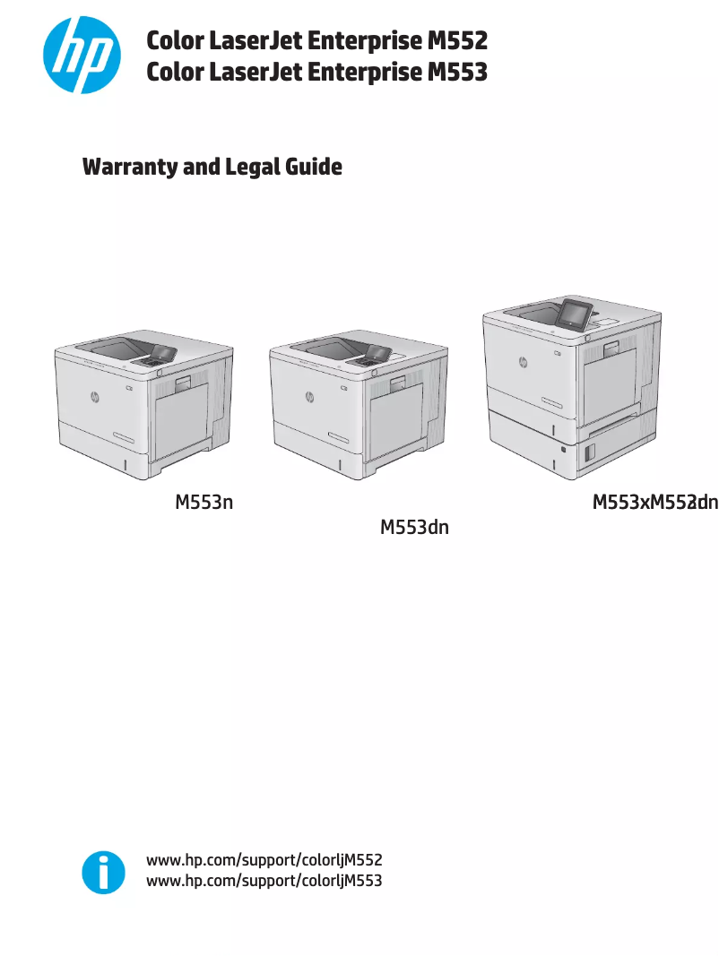 Page 1 de la notice Informations de garantie HP Color LaserJet Enterprise M553