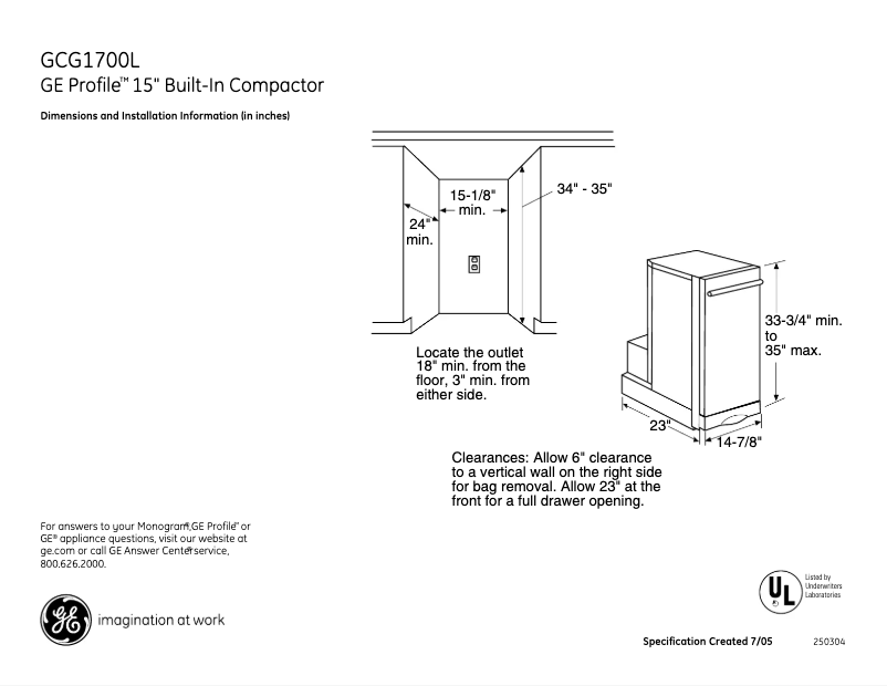 Image de la première page du manuel de l'appareil Profile GCG1700LII