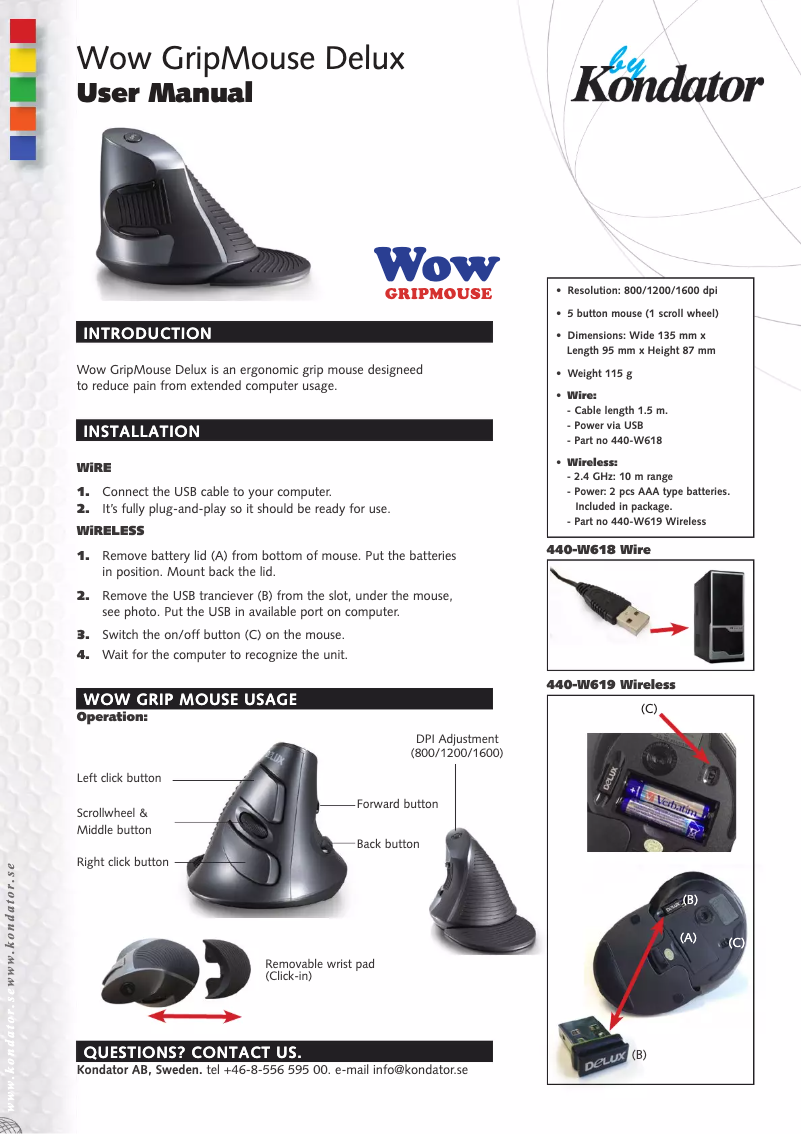 Página 1 del manual Manual de usuario Kondator Wow GripMouse Deluxe 440-W619