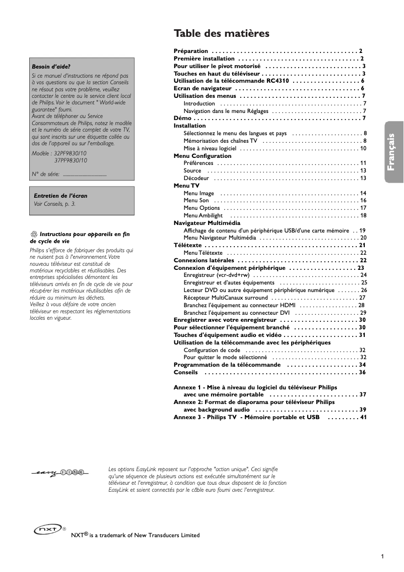 Page n°1 - Manuel utilisateur Philips Cineos 32PF9830