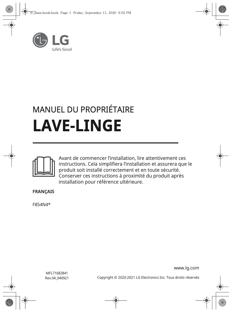 Page 1 de la notice Manuel utilisateur LG F854N41WRS