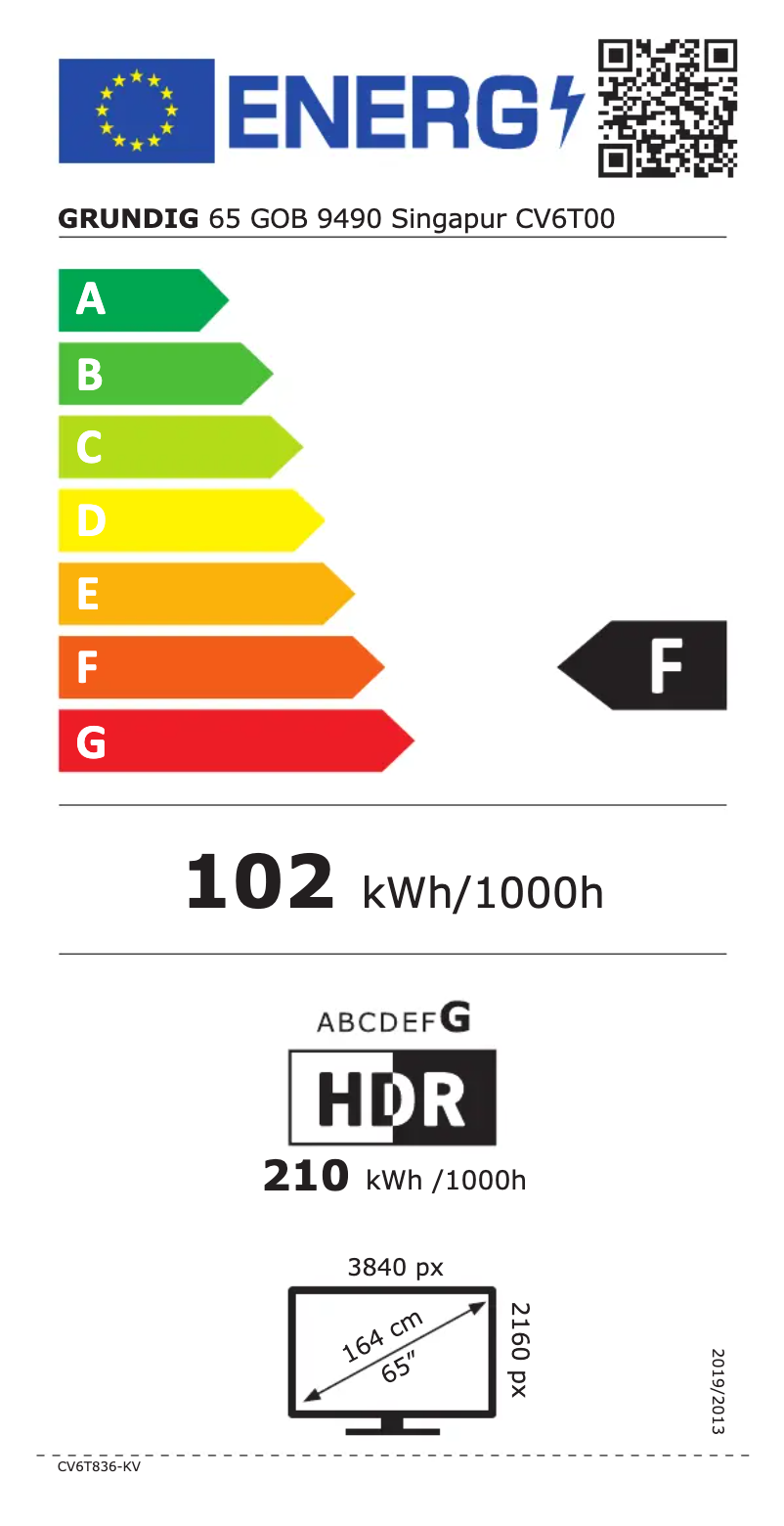 Page 1 de la notice Label énergétique Grundig 65 GOB 9490 Singapur