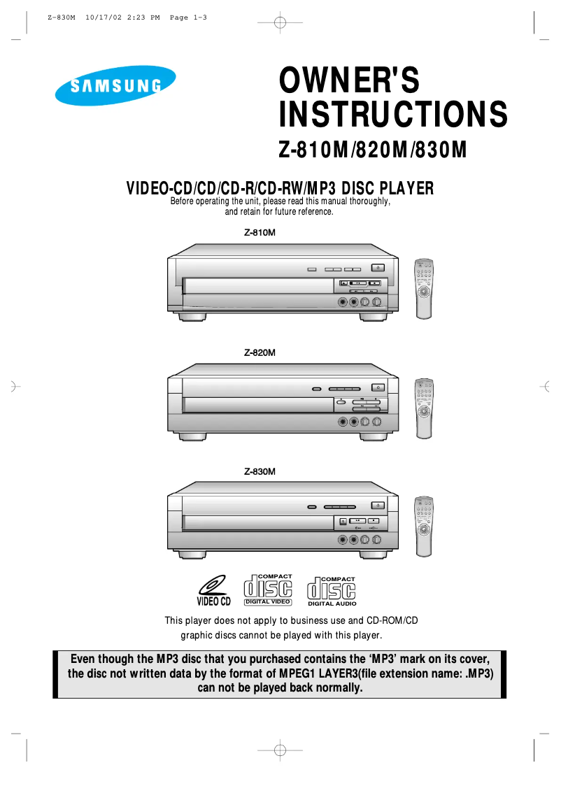 Page 1 de la notice Manuel utilisateur Samsung Z-830M