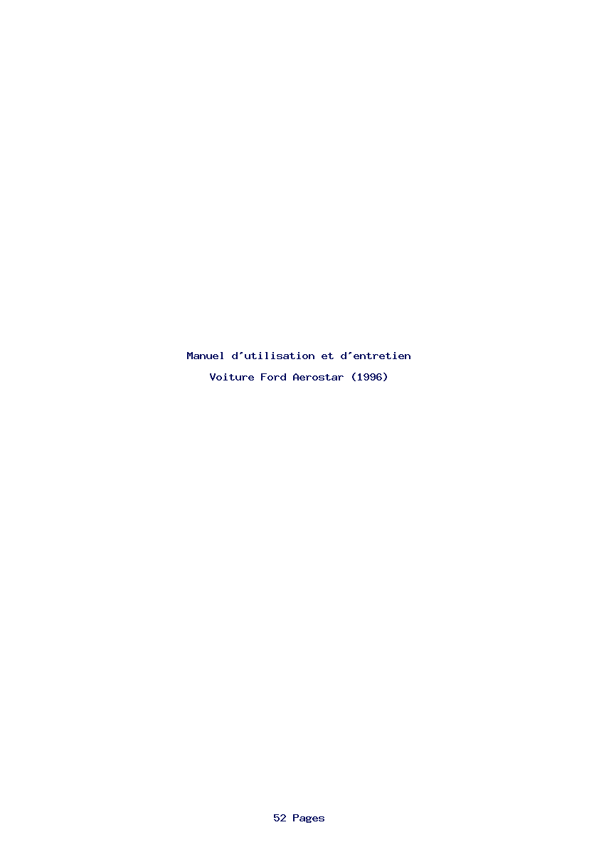 Page 1 de la notice Manuel d'utilisation et d'entretien Ford Aerostar (1996)