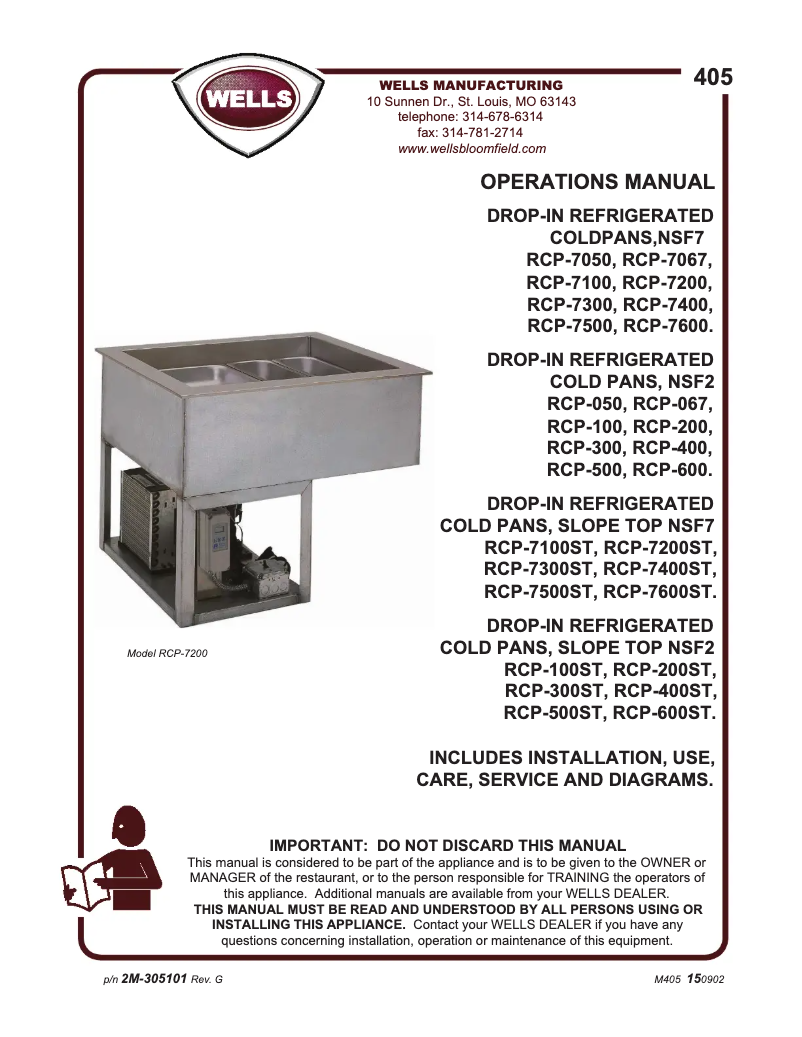 Page 1 de la notice Manuel utilisateur Wells RCP7300
