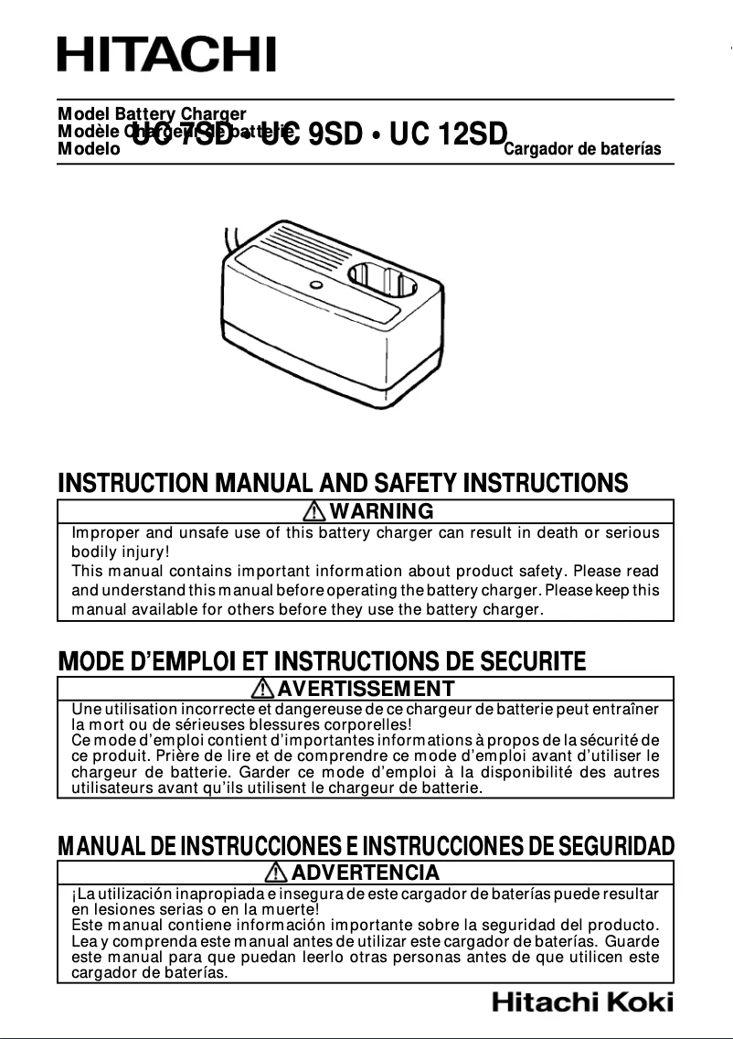 Page 1 de la notice Manuel utilisateur Hitachi UC 7SD