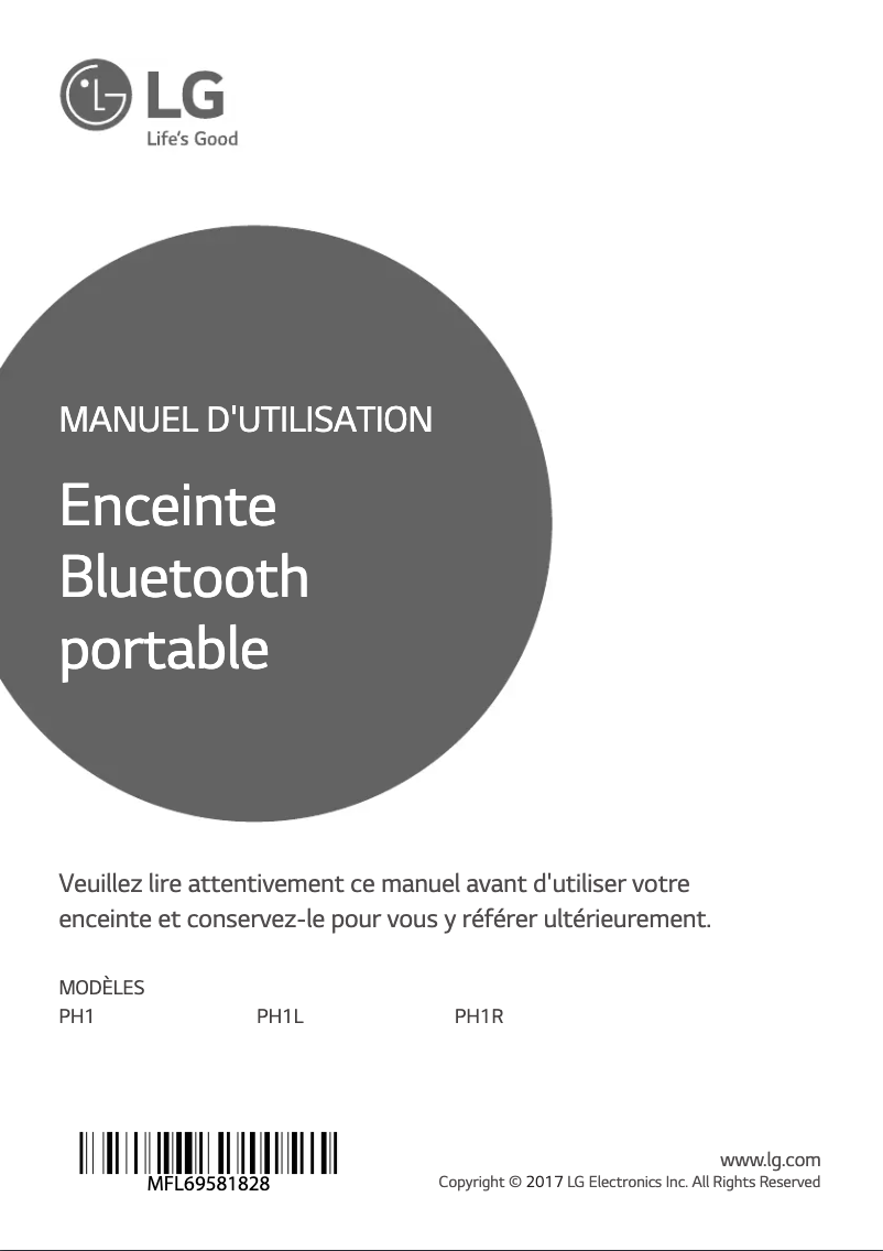 Page 1 de la notice Manuel utilisateur LG PH1R