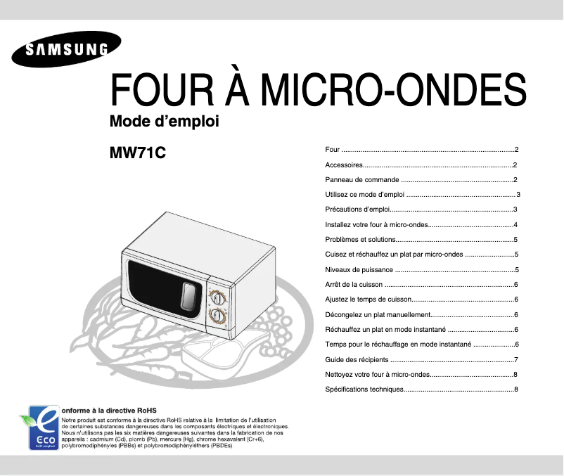 Page 1 de la notice Manuel utilisateur Samsung MW71E
