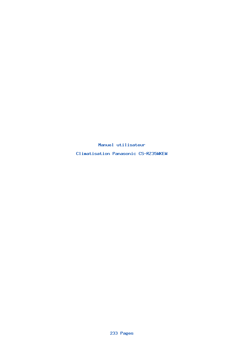Page 1 de la notice Manuel utilisateur Panasonic CS-RZ35WKEW