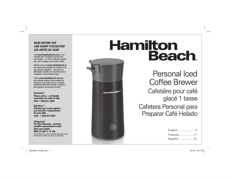 Page 1 of the manual User Manual Hamilton Beach 40917