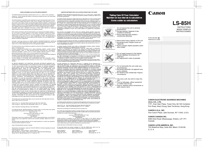 Page 1 de la notice Manuel utilisateur Canon LS-85H