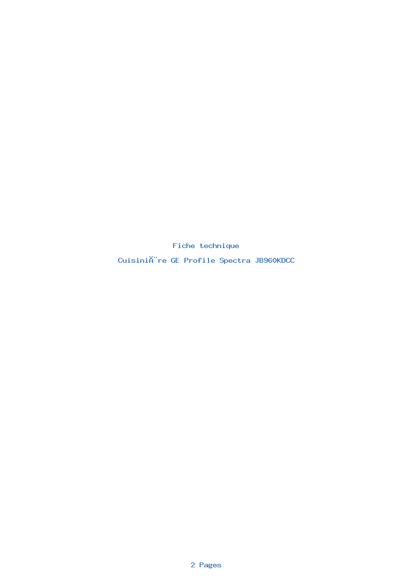 Page 1 de la notice Fiche technique GE Profile Spectra JB960KDCC