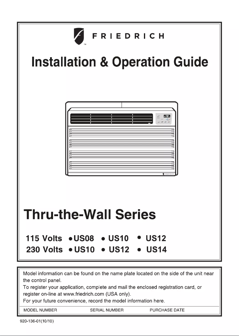 Page 1 de la notice Manuel utilisateur Friedrich Uni-Fit US12C10