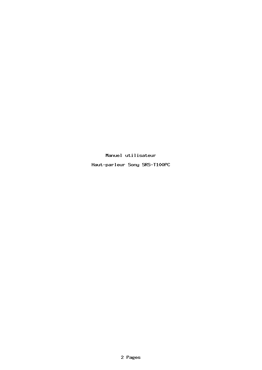Page 1 de la notice Manuel utilisateur Sony SRS-T100PC