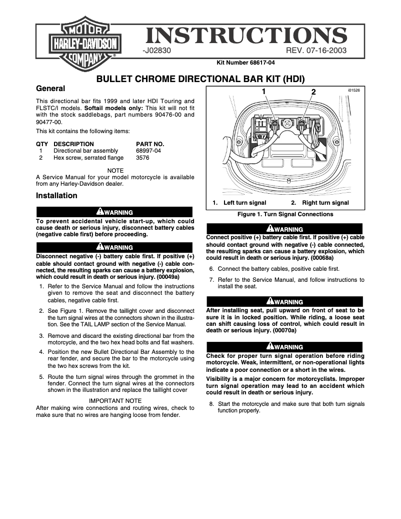 Page 1 of the manual User Manual Harley-Davidson J02830 (2003)