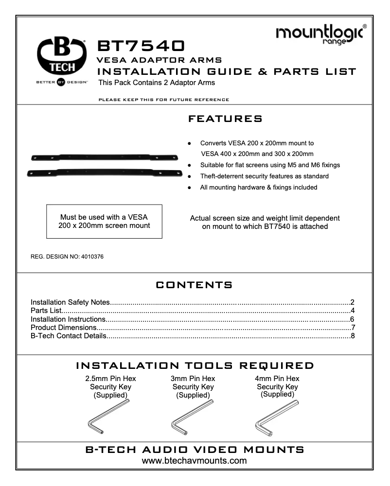 Page 1 of the manual User Manual B-Tech BT7540