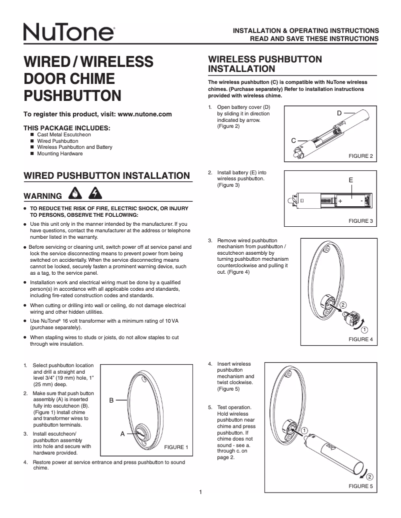 Página 1 del manual Manual de usuario NuTone CP2WAAB
