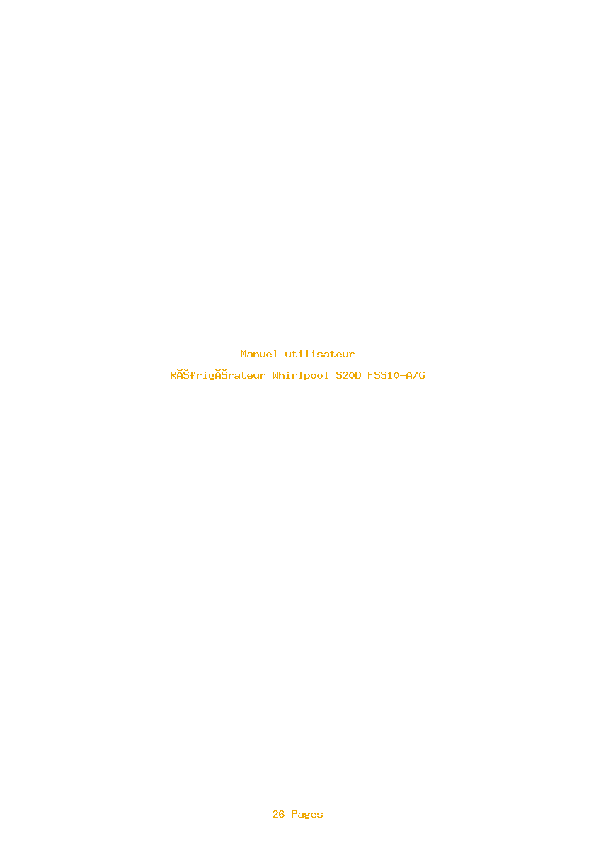 Page 1 de la notice Manuel utilisateur Whirlpool S20D FSS10-A/G