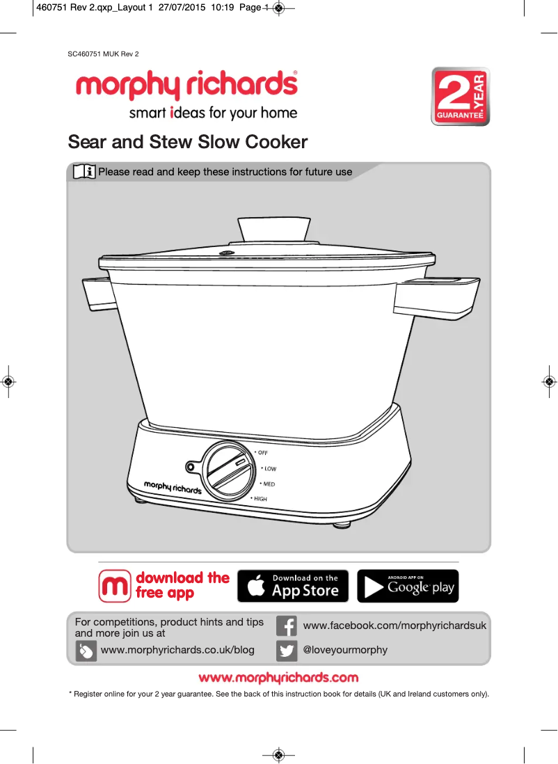 Página 1 del manual Manual de usuario Morphy Richards Sear and Stew Compact