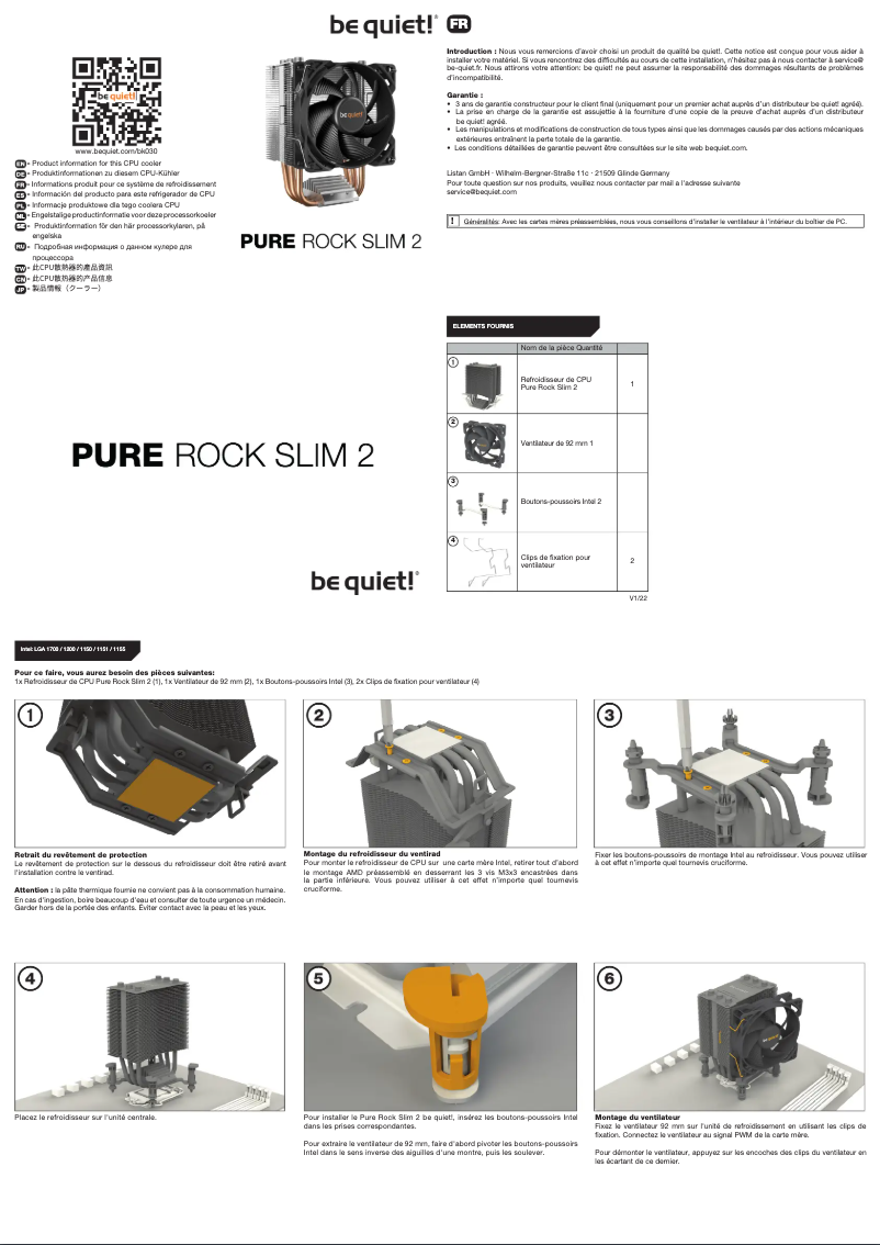 Page 1 de la notice Manuel utilisateur Be Quiet! Pure Rock Slim 2
