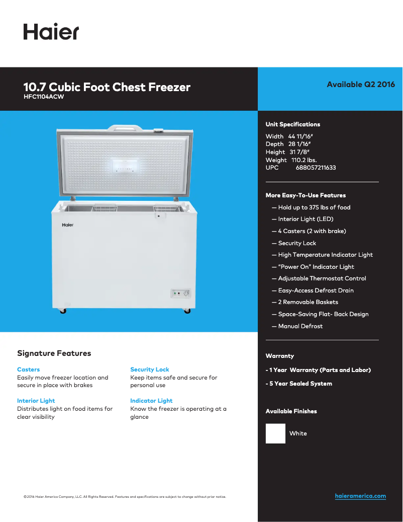 Página 1 del manual Ficha técnica Haier HFC1104ACW