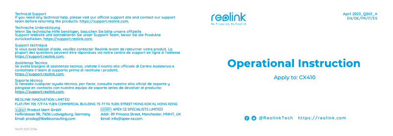 Page 1 of the manual Quick Start Guide Reolink CX410