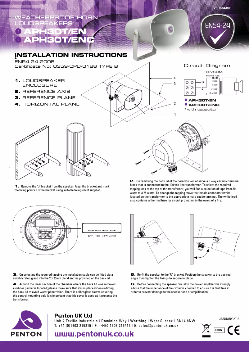 Page 1 de la notice Manuel utilisateur Penton APH30T/ENC