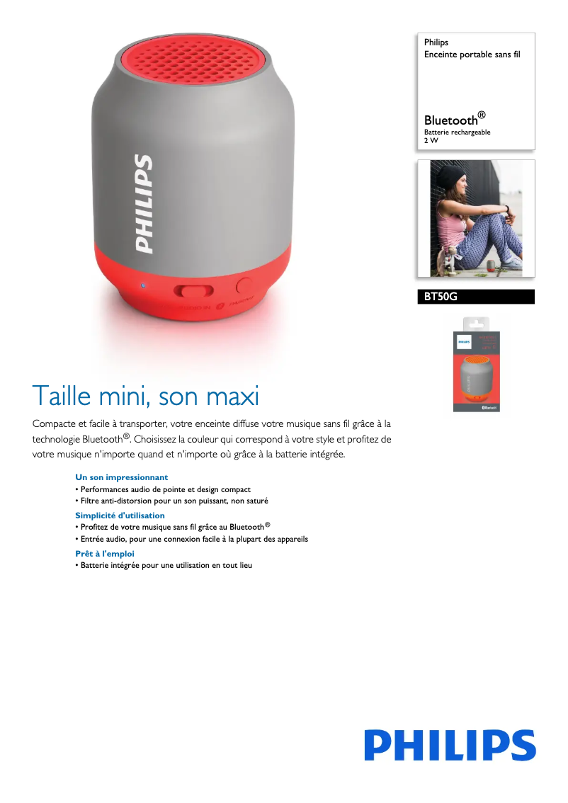 Page 1 de la notice Fiche technique Philips BT50G