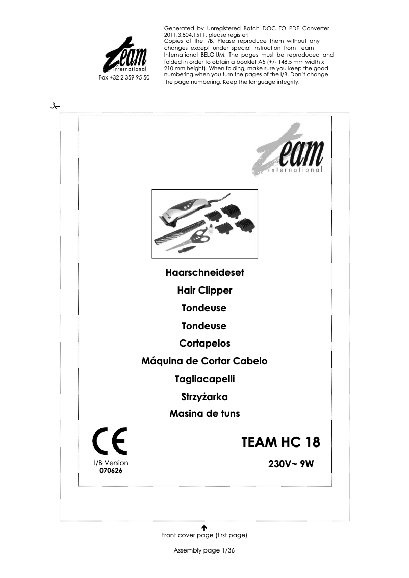 Page 1 of the manual User Manual Team HC 18