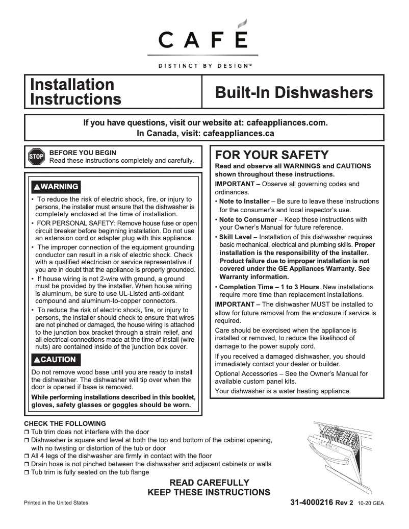Page 1 of the manual Installation Guide GE CDT805M5NS5