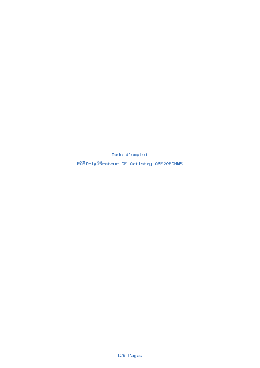 Page 1 de la notice Mode d'emploi GE Artistry ABE20EGHWS