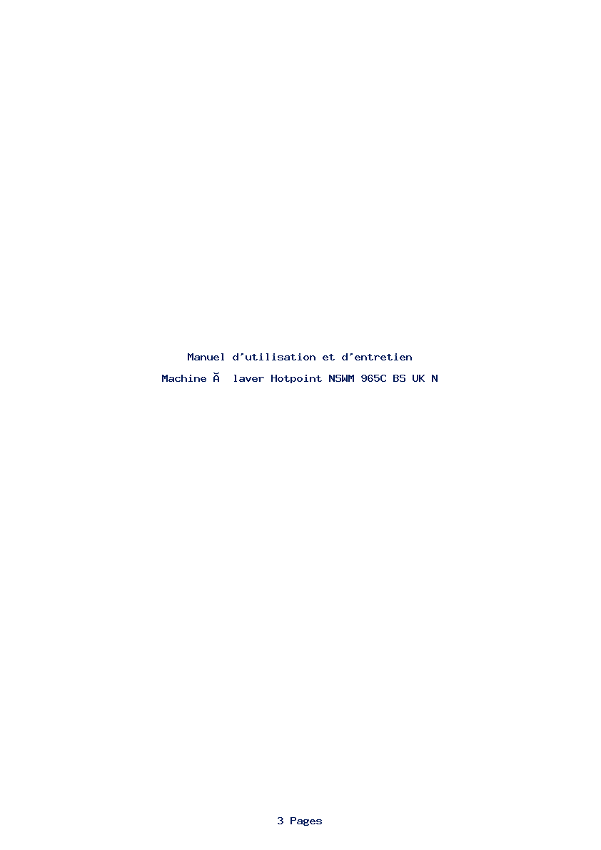 Page 1 de la notice Manuel d'utilisation et d'entretien Hotpoint NSWM 965C BS UK N