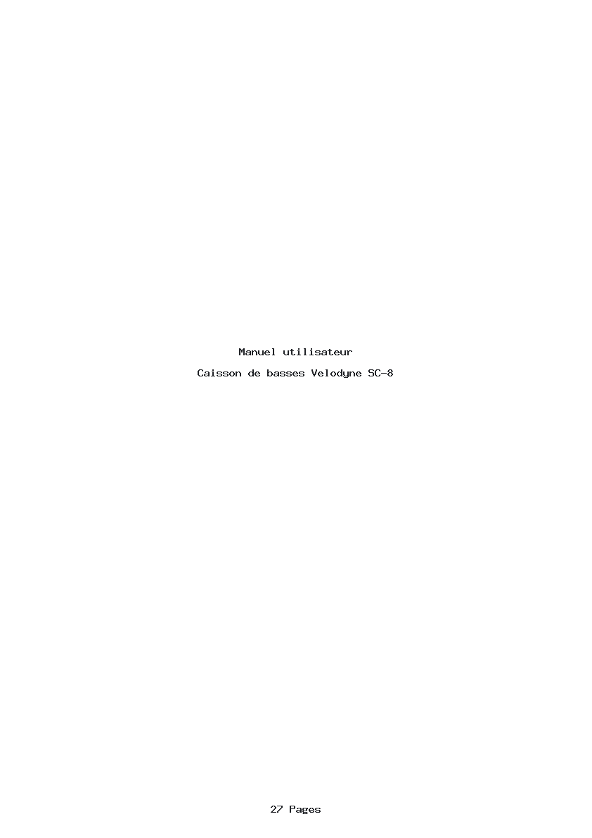 Page 1 de la notice Manuel utilisateur Velodyne SC-8