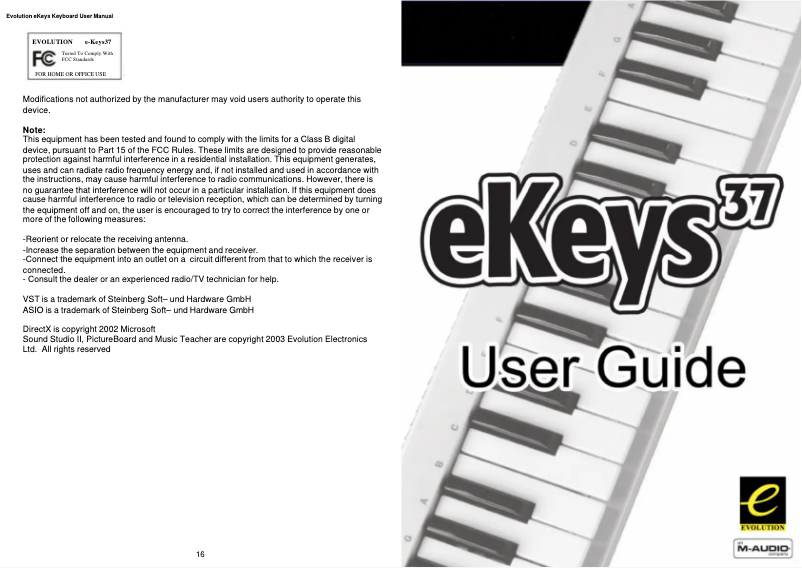 Page 1 de la notice Manuel utilisateur M-Audio eKeys