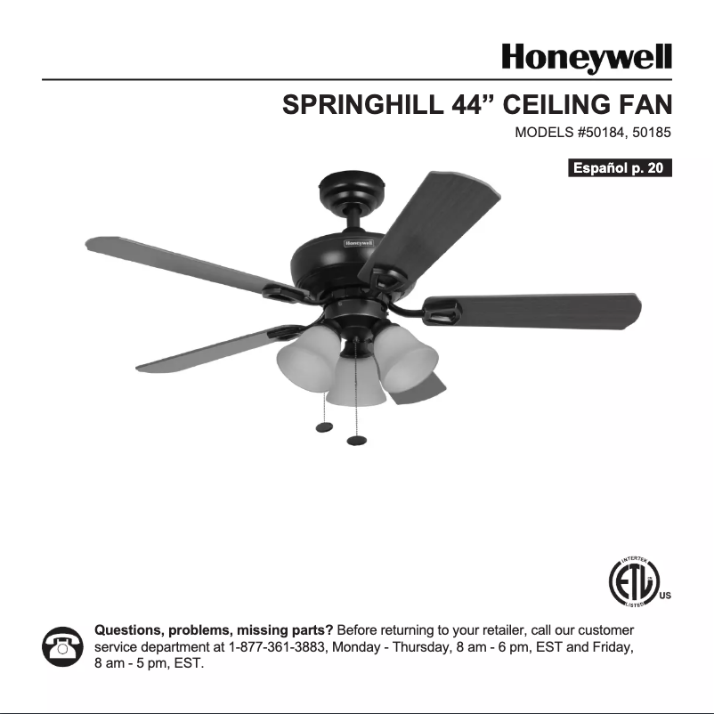 Page 1 de la notice Manuel utilisateur Honeywell Springhill 50184