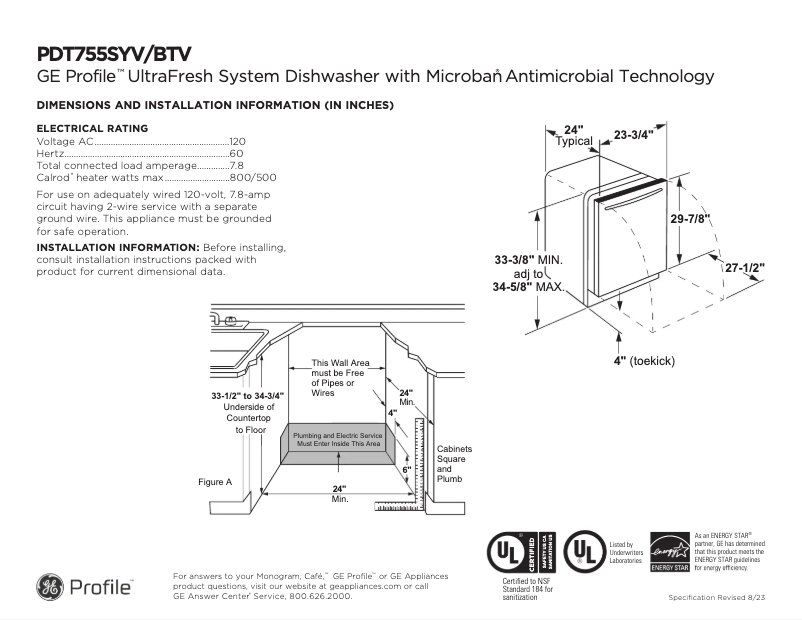 Page 1 de la notice Fiche technique GE PDT755SBVTS