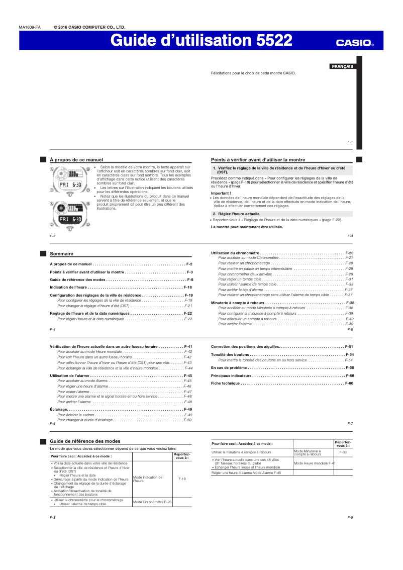 Page 1 de la notice Manuel utilisateur Casio G-Shock GA-700CM-8AER