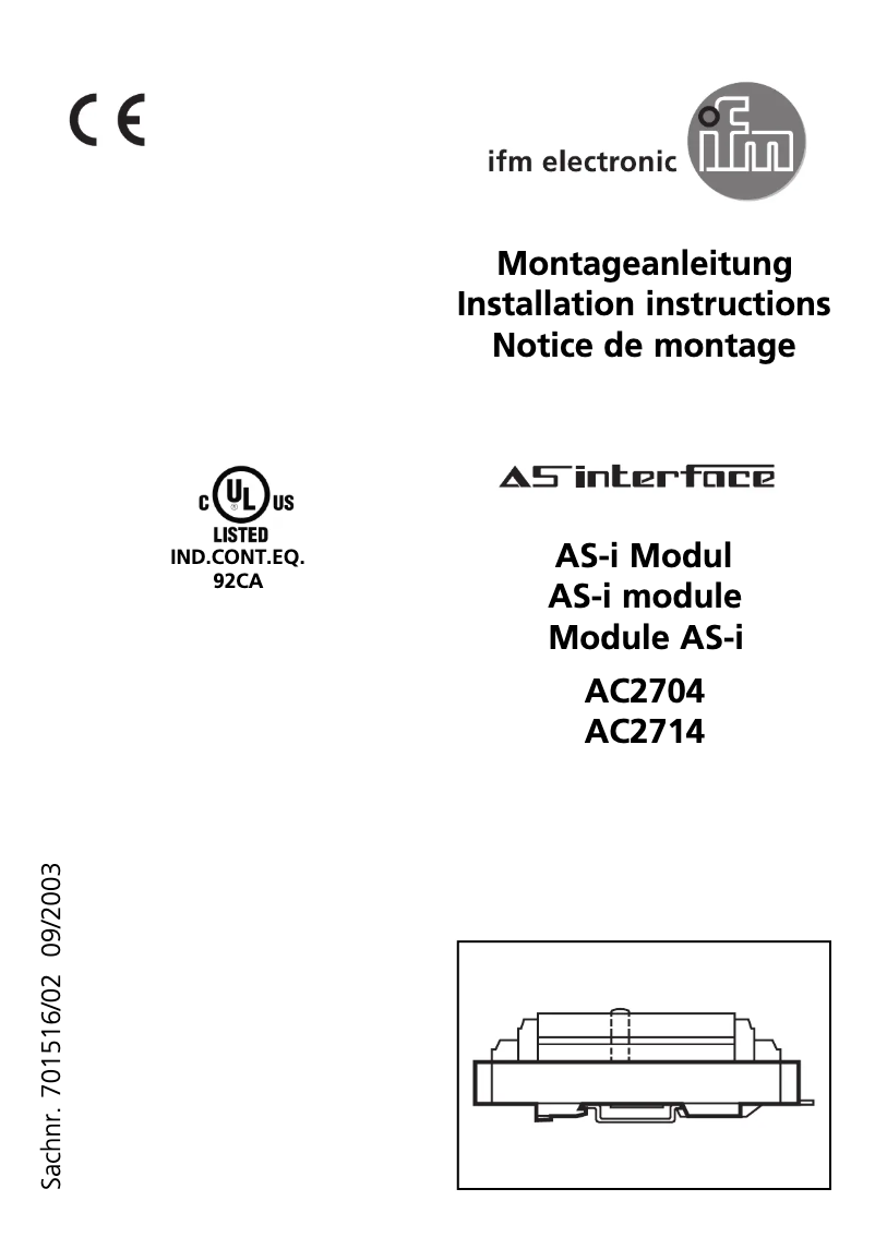 Page 1 de la notice Manuel utilisateur IFM AC2714