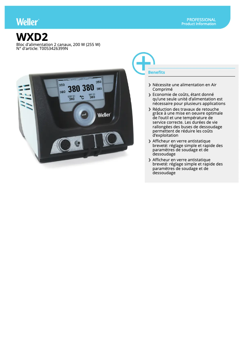 Page 1 de la notice Fiche technique Weller WXD 2