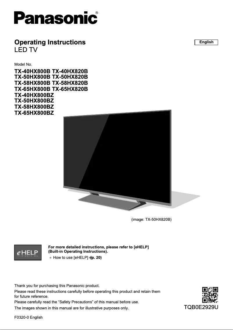 Page 1 de la notice Manuel utilisateur Panasonic TX-58HX800B