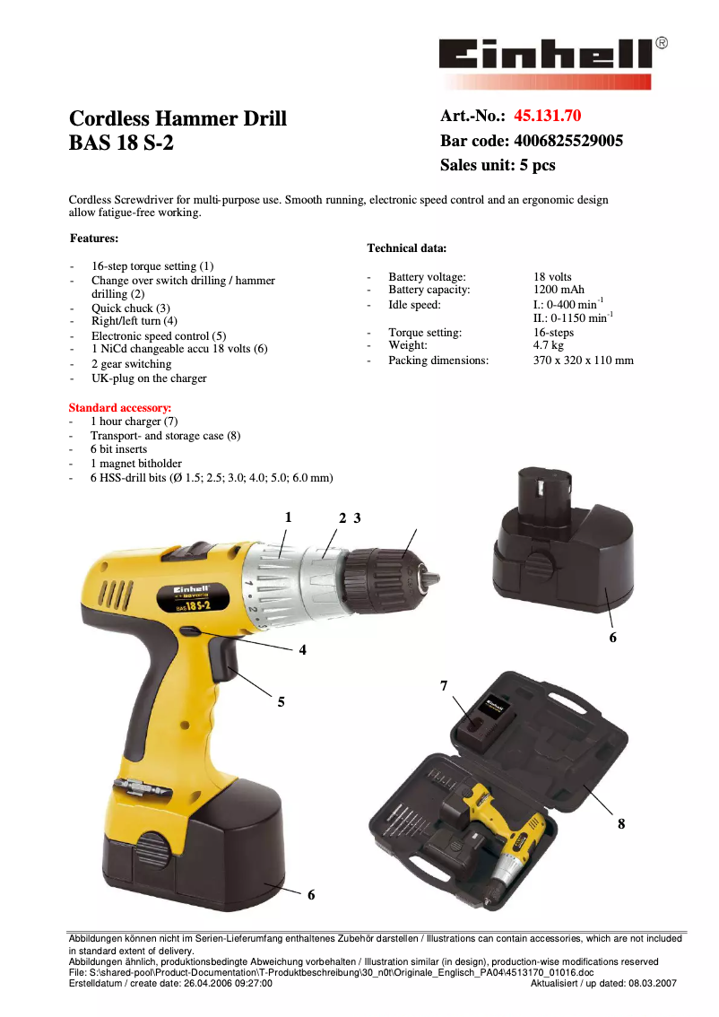 Page 1 de la notice Manuel utilisateur Bavaria by Einhell BAS 18 S-2