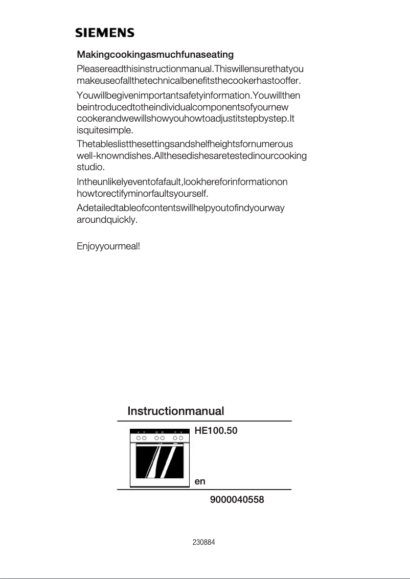 Page 1 de la notice Manuel utilisateur Siemens HE100250